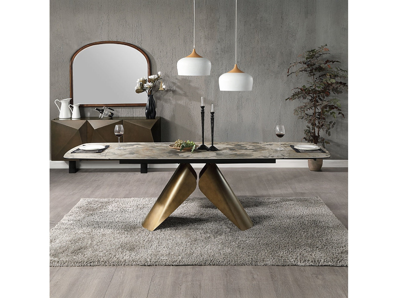 Malika Ceramic Top/Copper Cross Brushed Dining Table - Ornate Home