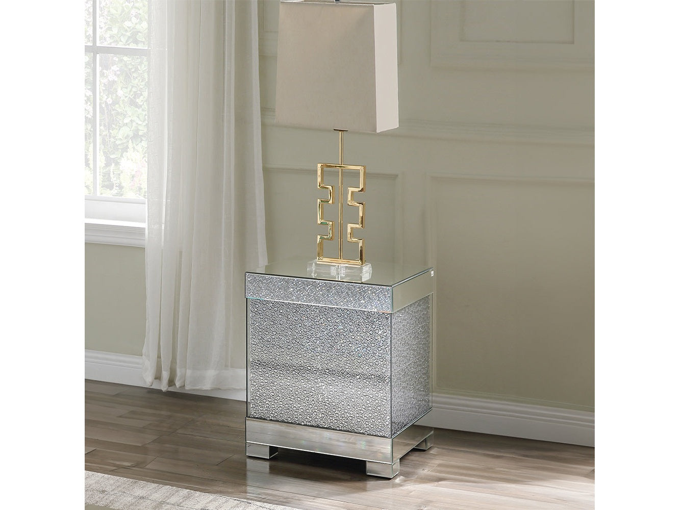 Mallika End Table in Mirrored/Crystals 87912 - Ornate Home