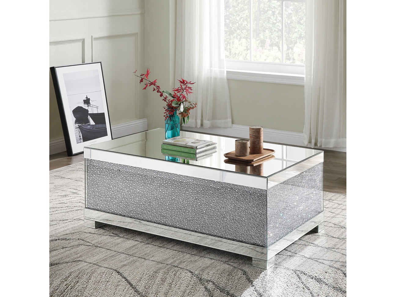 Mallika Mirrored & Faux Crystals Coffee Table - Ornate Home