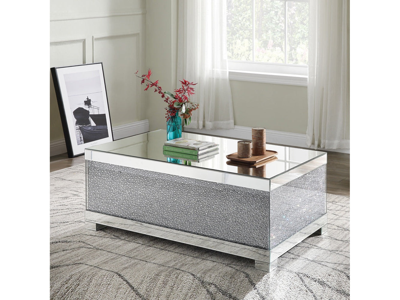 Mallika Mirrored & Faux Crystals Coffee Table - Ornate Home