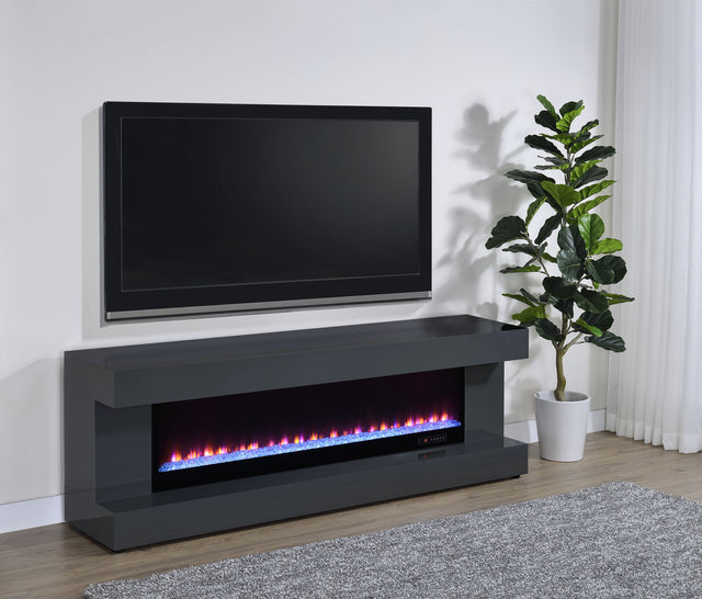 Mallory Grey High Gloss TV Stand Fireplace Console Bluetooth Speaker - Ornate Home