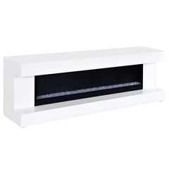 Mallory White High Gloss TV Stand Fireplace Console Bluetooth Speaker - Ornate Home