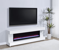 Mallory White High Gloss TV Stand Fireplace Console Bluetooth Speaker - Ornate Home