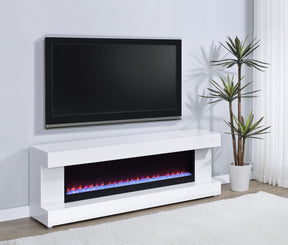 Mallory White High Gloss TV Stand Fireplace Console Bluetooth Speaker - Ornate Home
