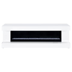 Mallory White High Gloss TV Stand Fireplace Console Bluetooth Speaker - Ornate Home