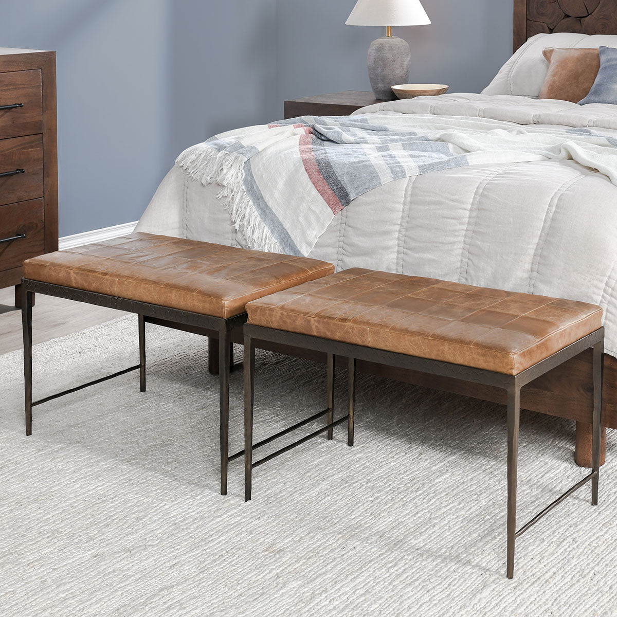 Malo Chestnut Brown Leather  Bench - Ornate Home