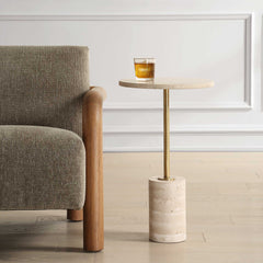 Malya Brass/Brown Travertine Accent Table - Ornate Home