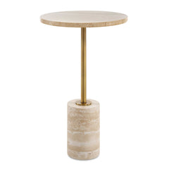 Malya Brass/Brown Travertine Accent Table - Ornate Home