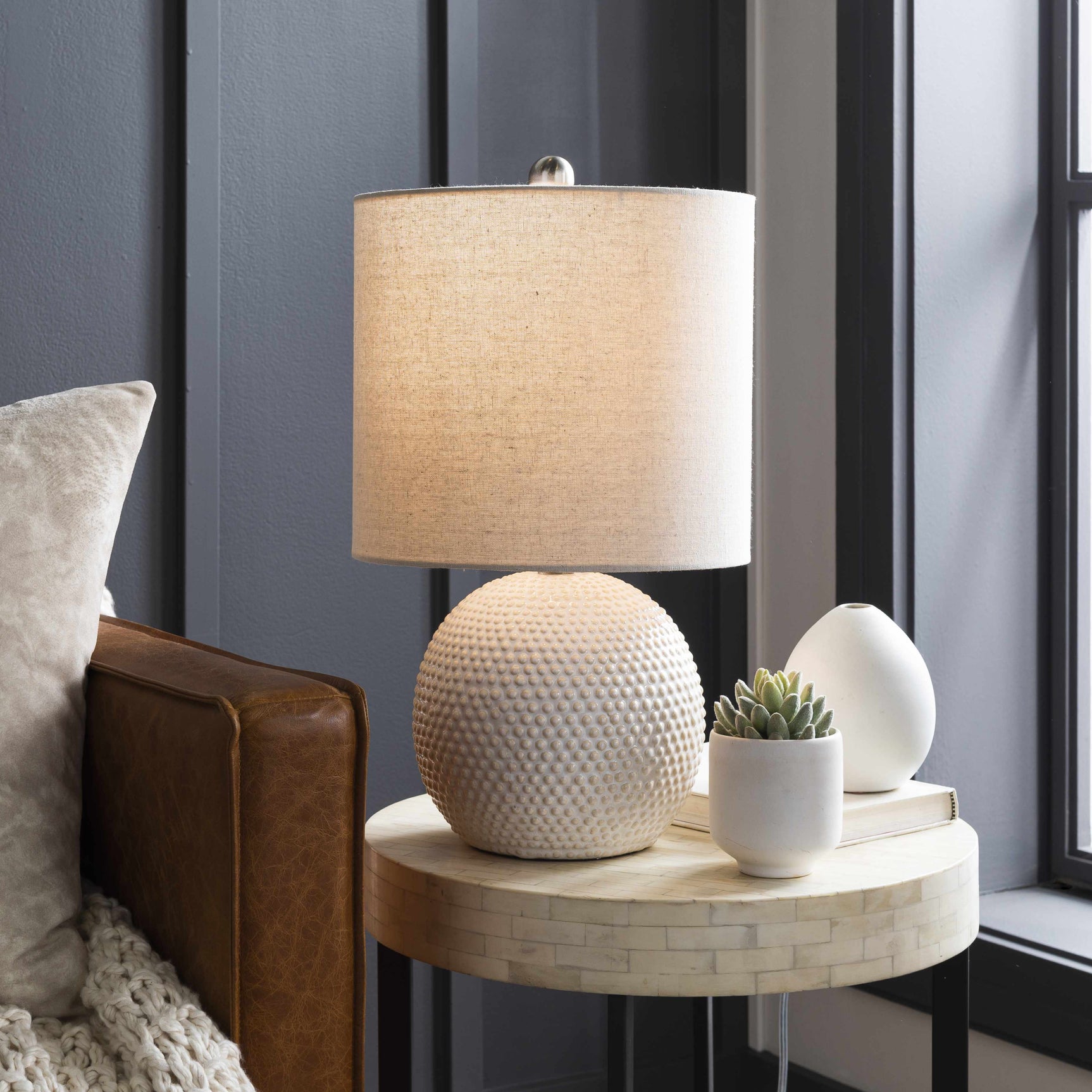 Manaloal Beige Textured Table Lamp - Ornate Home