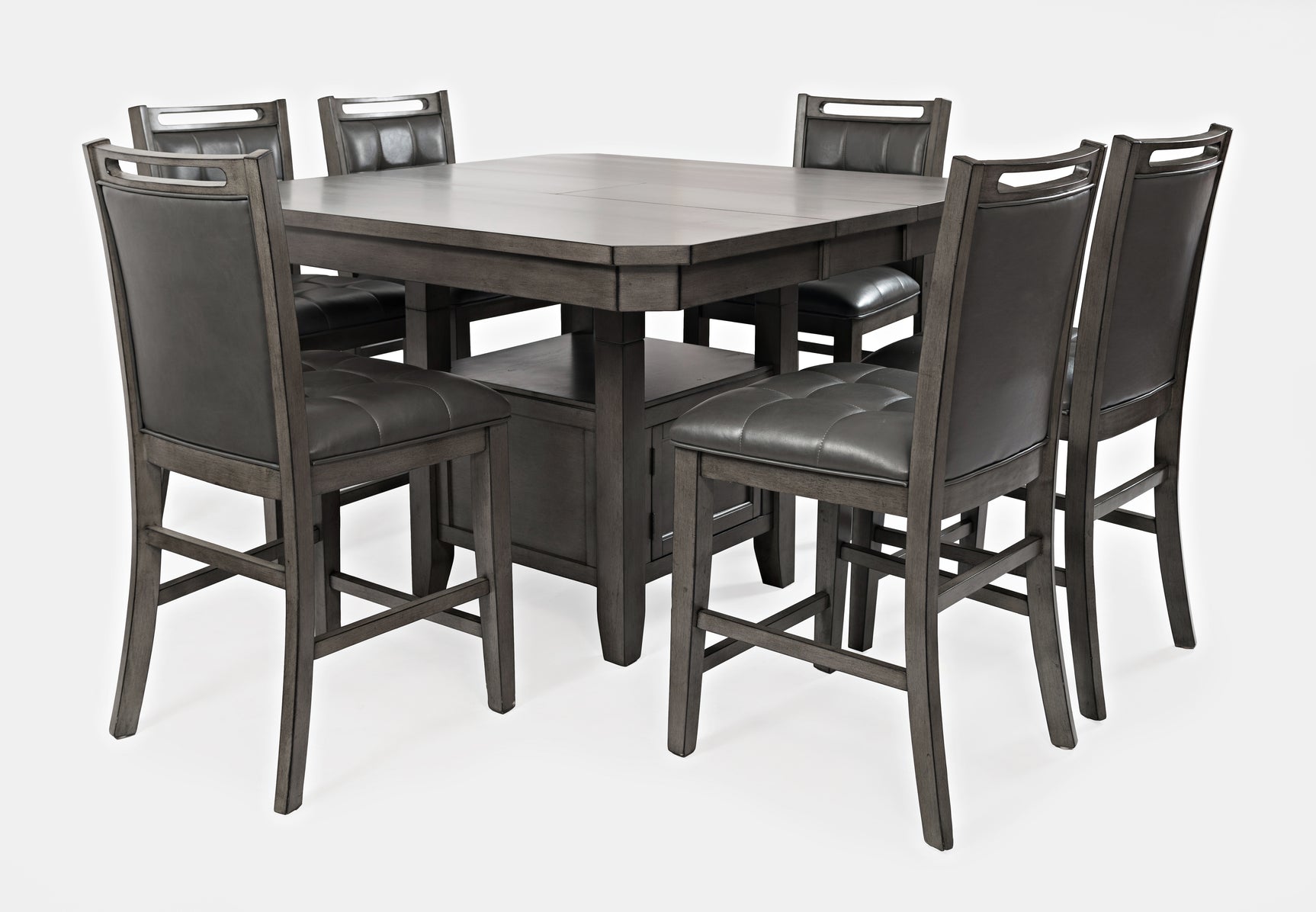 Manchester Grey High/Low Sq. Counter Dining Table w/ 6 Stools - Ornate Home