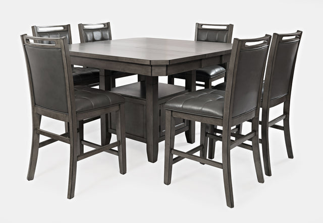 Manchester Grey High/Low Sq. Counter Dining Table w/ 6 Stools - Ornate Home