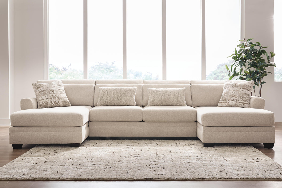 Mandi Point Marble 3-Piece Double Chaise Sleeper Sectional
