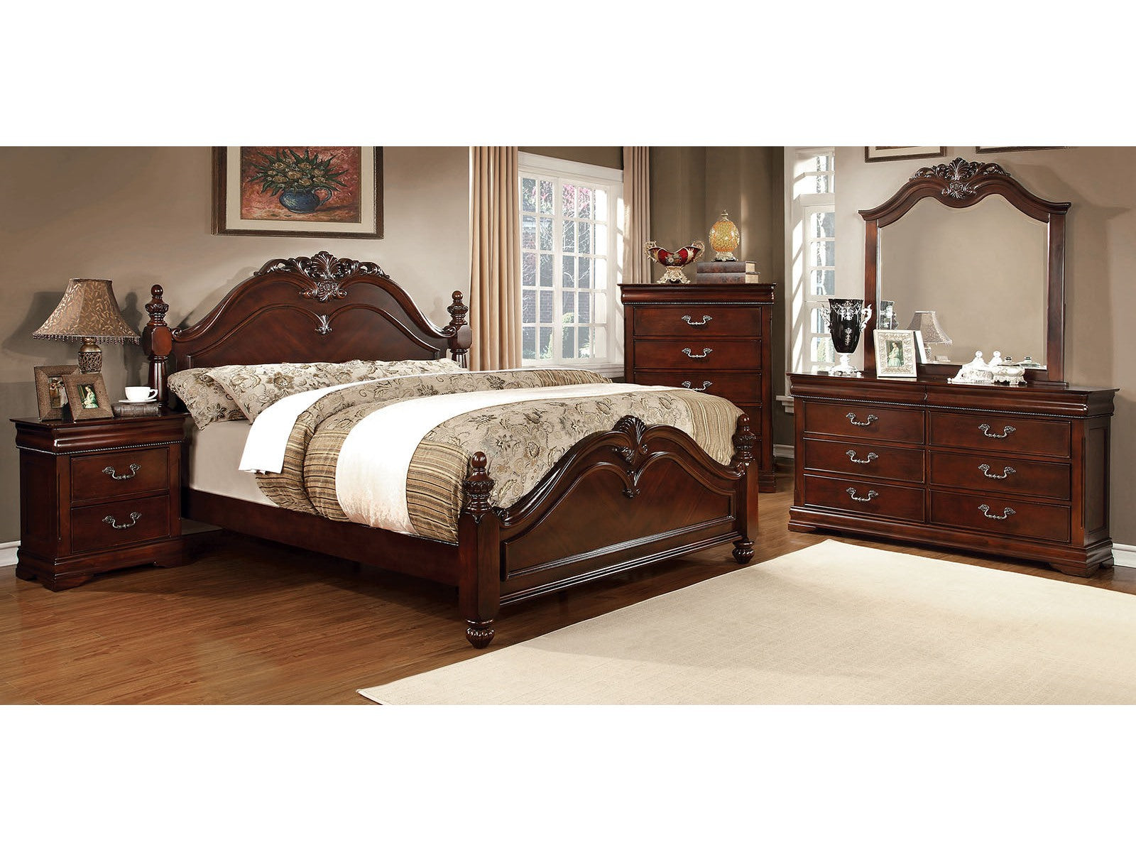 Mandura Cherry 5 Pc. Queen Bedroom Set w/ Chest - Ornate Home