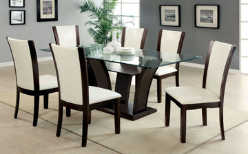 Manhattan Brown Cherry Glass Top Dining Table - Ornate Home