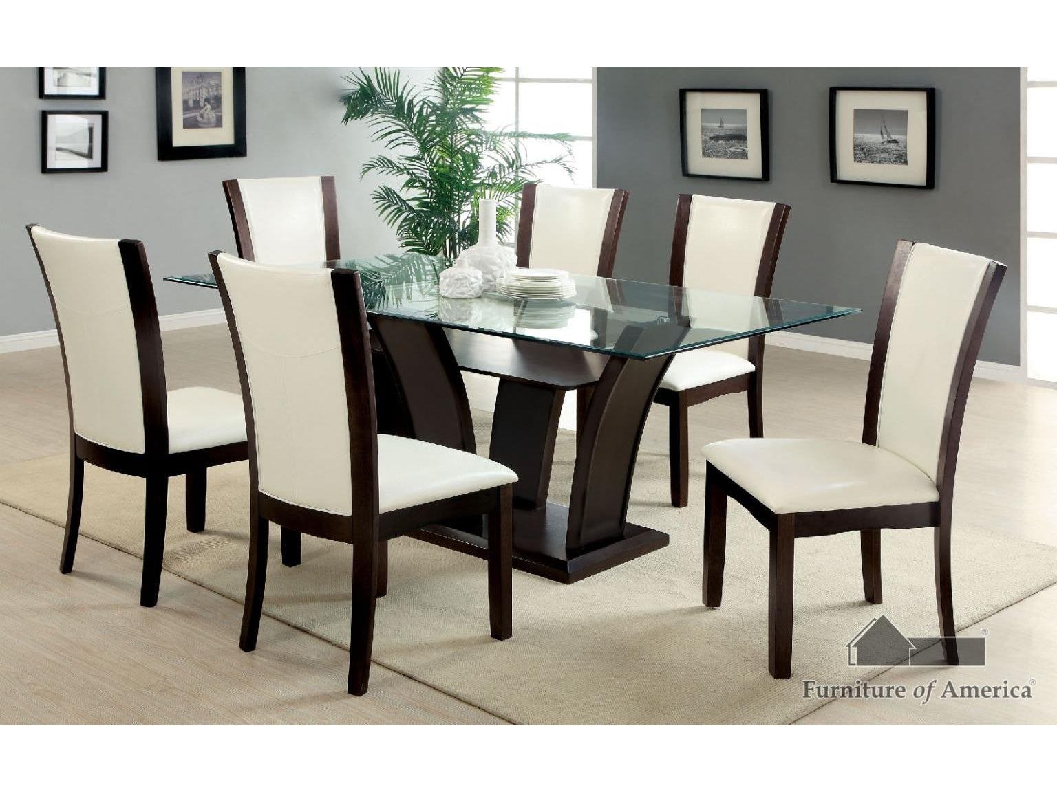 Manhattan Dark Cherry/White 7 Piece Dining Set - Ornate Home