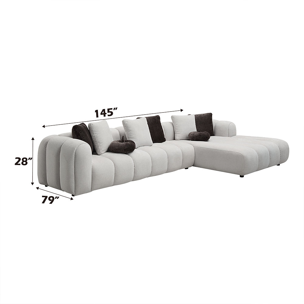 Manilla Ivory White Linen Sectional Sofa w/8 Pillows - Ornate Home
