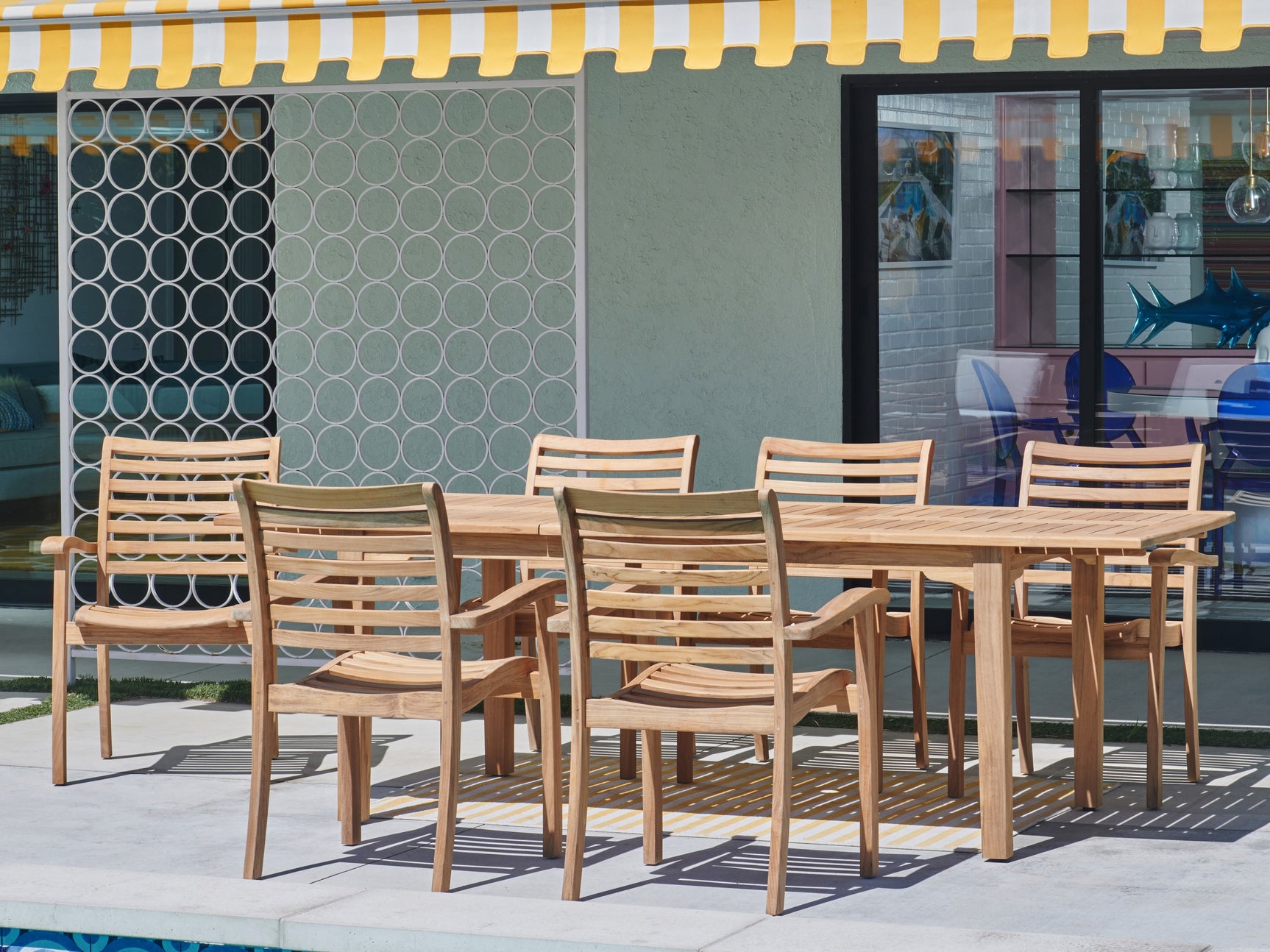 Manorhouse 7-Piece Rectangular Teak Outdoor Dining Set with Extendable Table and Stacking Armchairs - Ornate Home