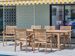 Manorhouse 7-Piece Rectangular Teak Outdoor Dining Set with Extendable Table and Stacking Armchairs - Ornate Home