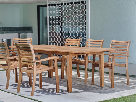 Manorhouse 7-Piece Rectangular Teak Outdoor Dining Set with Extendable Table and Stacking Armchairs - Ornate Home