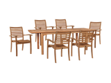 Manorhouse 7-Piece Rectangular Teak Outdoor Dining Set with Extendable Table and Stacking Armchairs - Ornate Home
