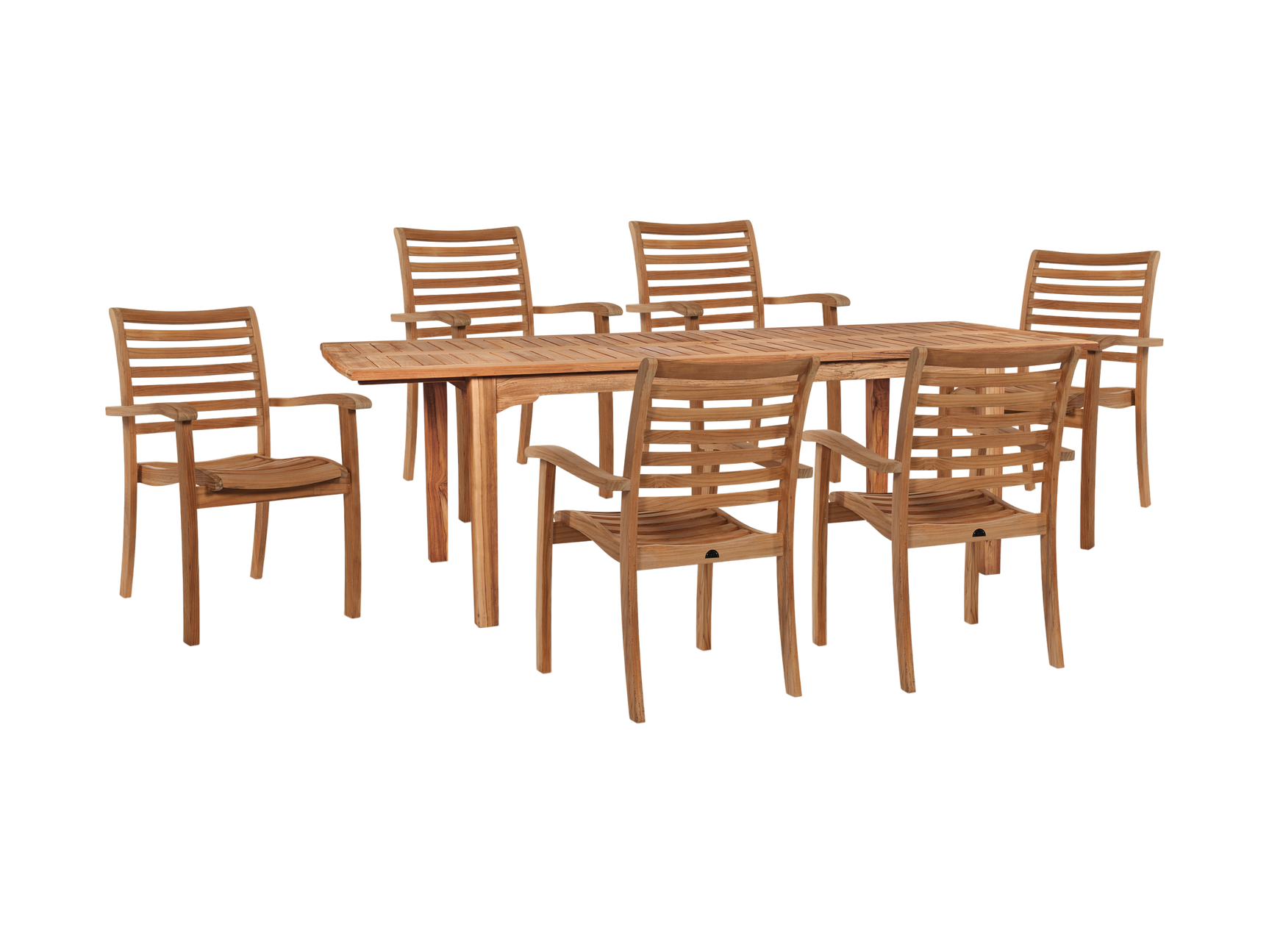 Manorhouse 7-Piece Rectangular Teak Outdoor Dining Set with Extendable Table and Stacking Armchairs - Ornate Home