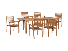 Manorhouse 7-Piece Rectangular Teak Outdoor Dining Set with Extendable Table and Stacking Armchairs - Ornate Home