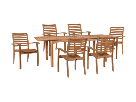Manorhouse 7-Piece Rectangular Teak Outdoor Dining Set with Extendable Table and Stacking Armchairs - Ornate Home