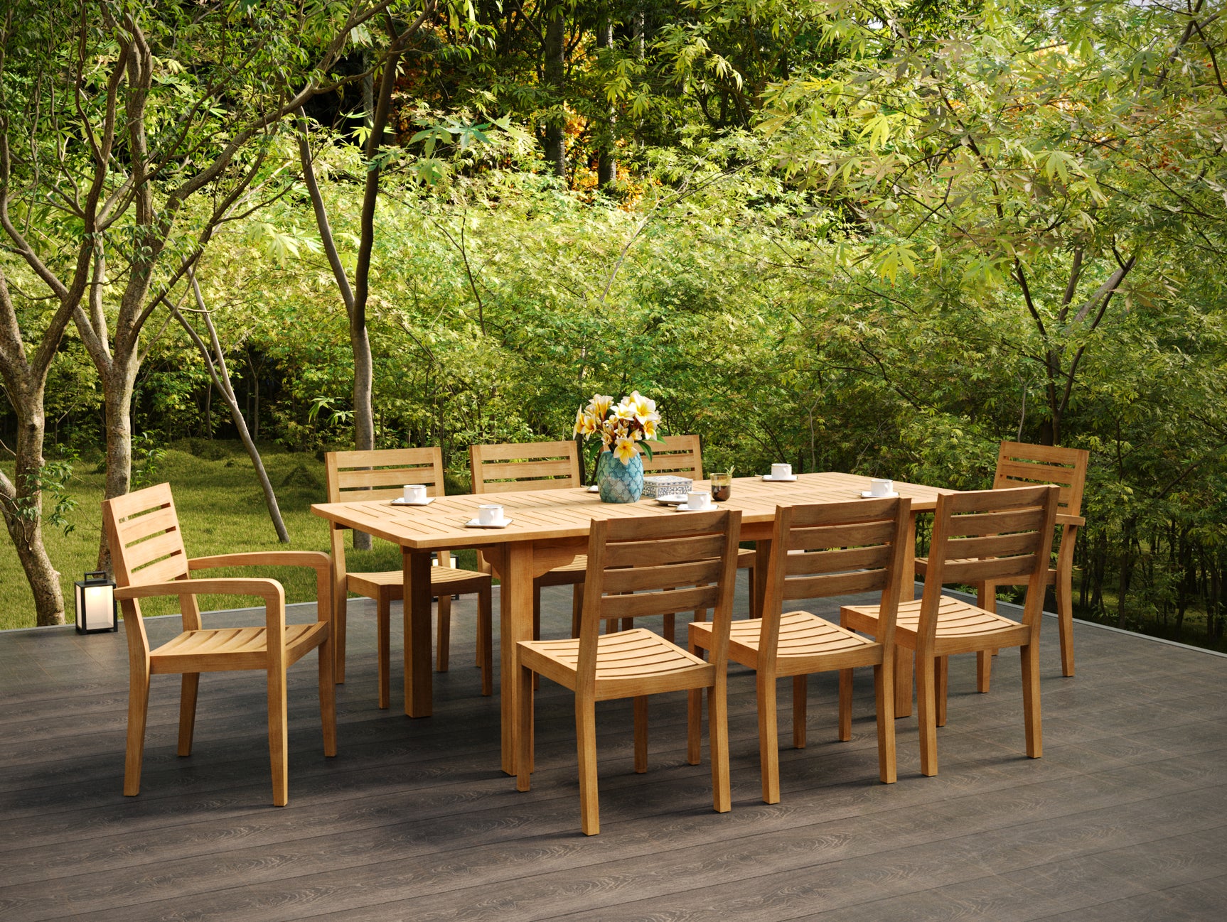 Manorhouse 9-Piece Rectangular Teak Outdoor Family Dining Set with Extendable Table - Ornate Home