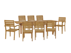 Manorhouse 9-Piece Rectangular Teak Outdoor Family Dining Set with Extendable Table - Ornate Home