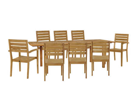 Manorhouse 9-Piece Rectangular Teak Outdoor Family Dining Set with Extendable Table - Ornate Home