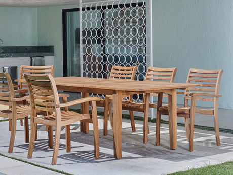 Manorhouse Rectangular Teak Outdoor Dining Table with Built-In Extension and Umbrella Hole - Ornate Home