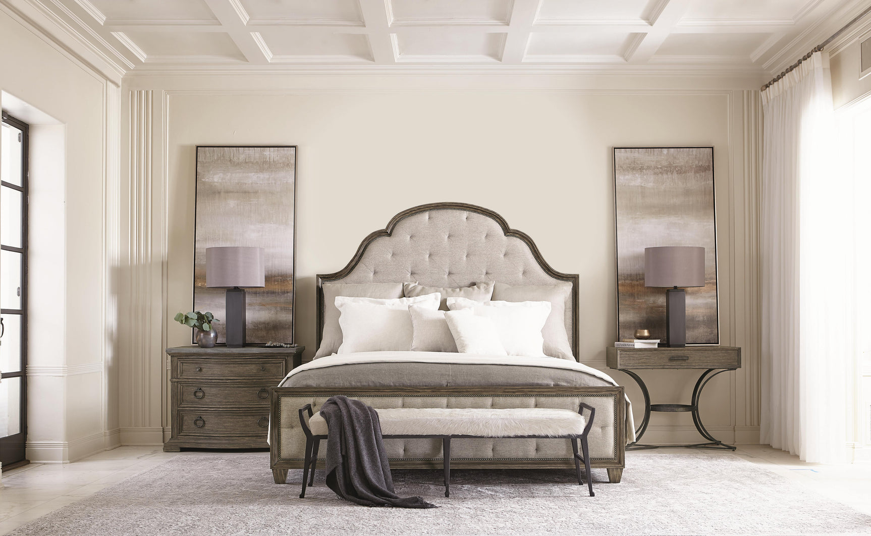 Mansfield Beige/Black Leather Bench - Ornate Home