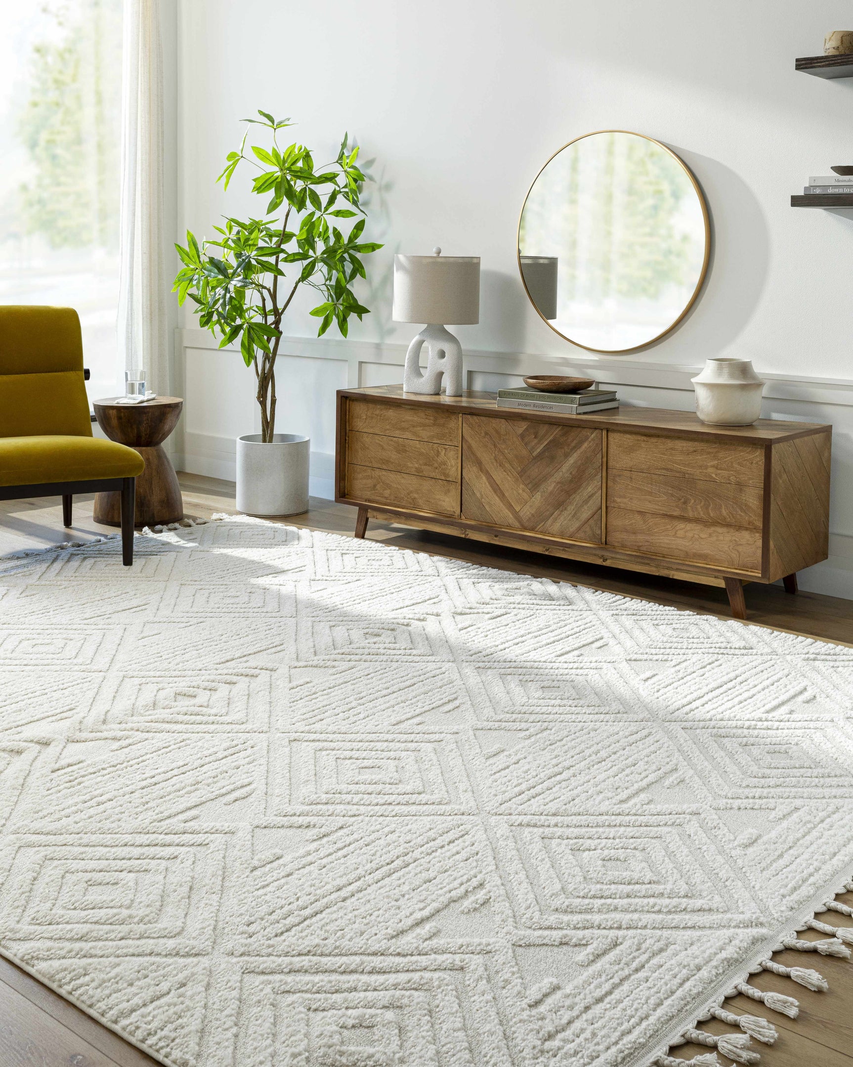 Manyas 3D Bone Area Rug with Tassels - Clearance - Ornate Home