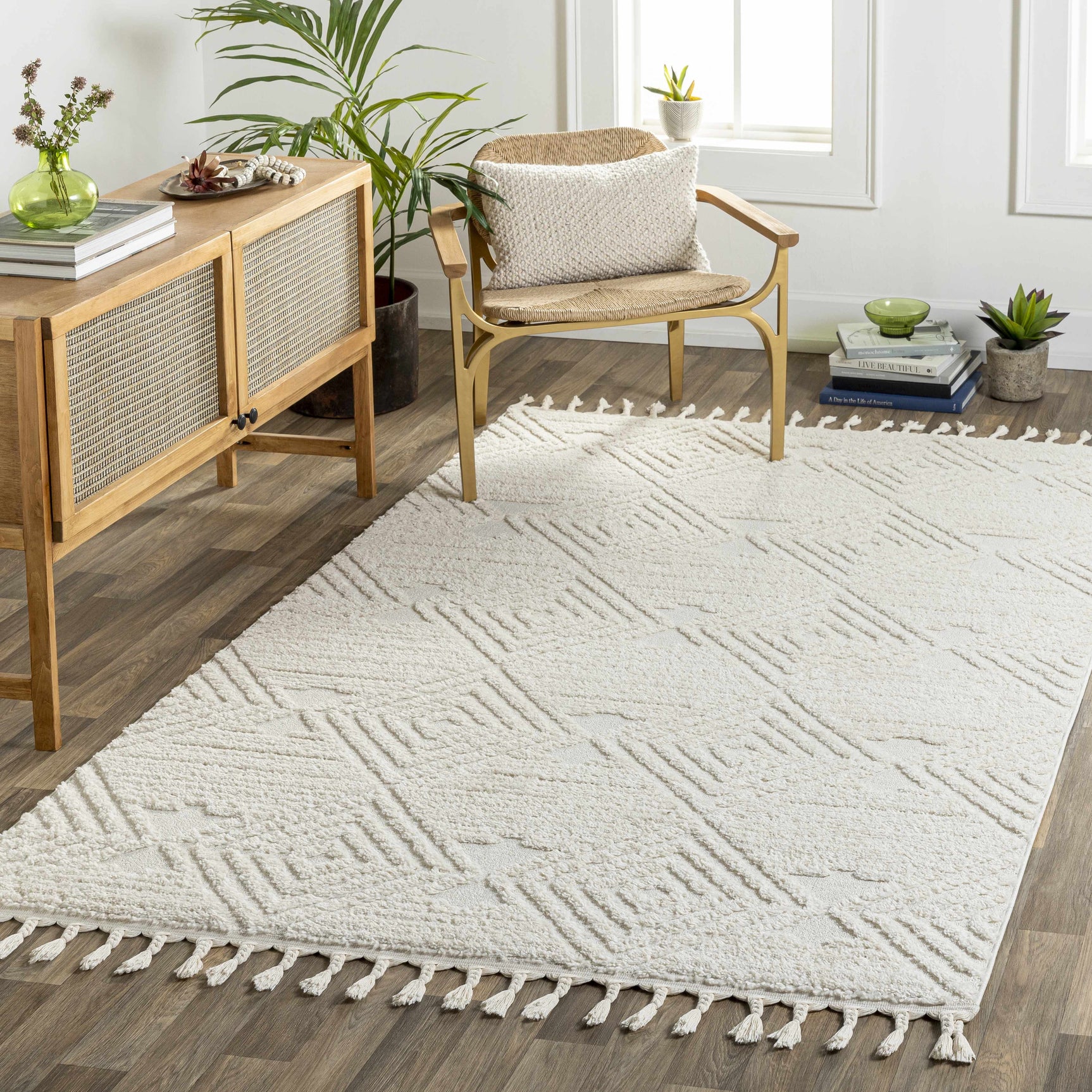 Manyas 3D Bone Area Rug with Tassels - Clearance - Ornate Home