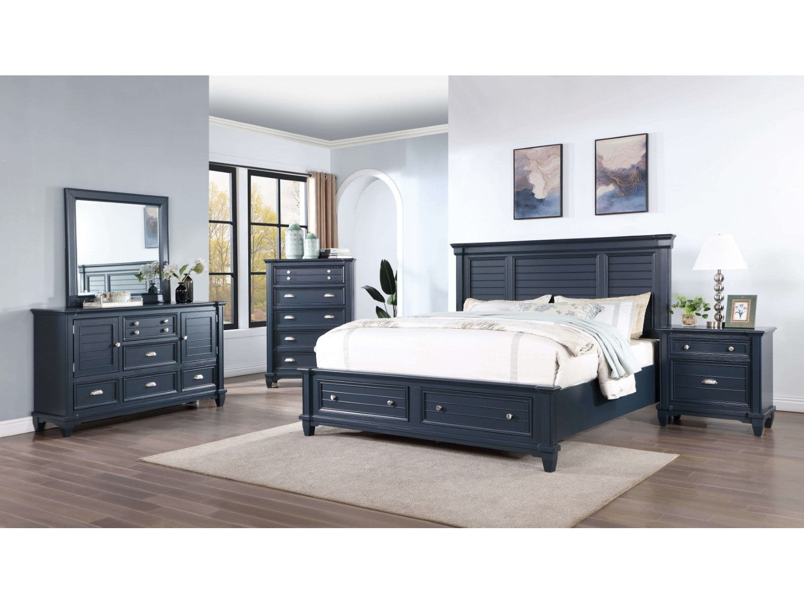 Manzanillo Slate Blue 5 Pc. Queen Bedroom Set w/ Chest - Ornate Home