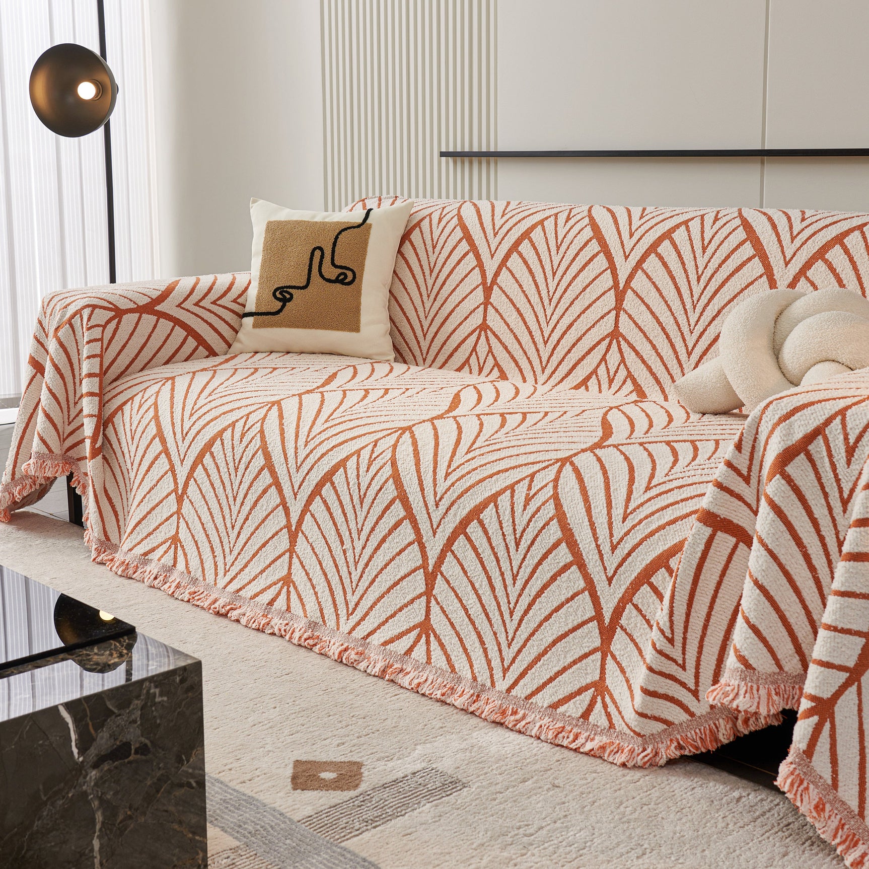 Maple Leaves Reversible Chenille Blanket Covers for Couch, Furniture Decoration Cover Sofa Slipcovers - Ornate Home