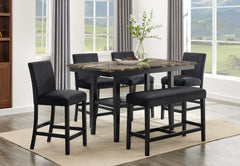 Marbel Gold/Black Faux Marble Counter Height Dining Set - Ornate Home