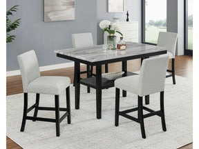 Marbel Dove/Black 5-Piece Faux Marble Counter Height Set - Ornate Home