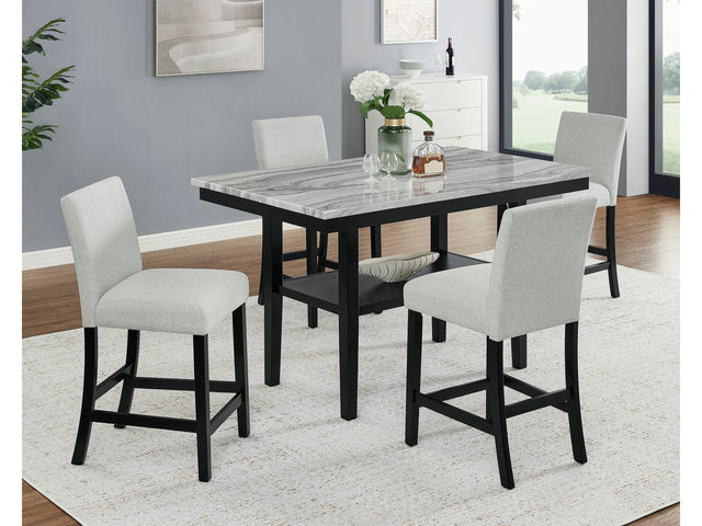 Marbel Dove/Black 5-Piece Faux Marble Counter Height Set - Ornate Home
