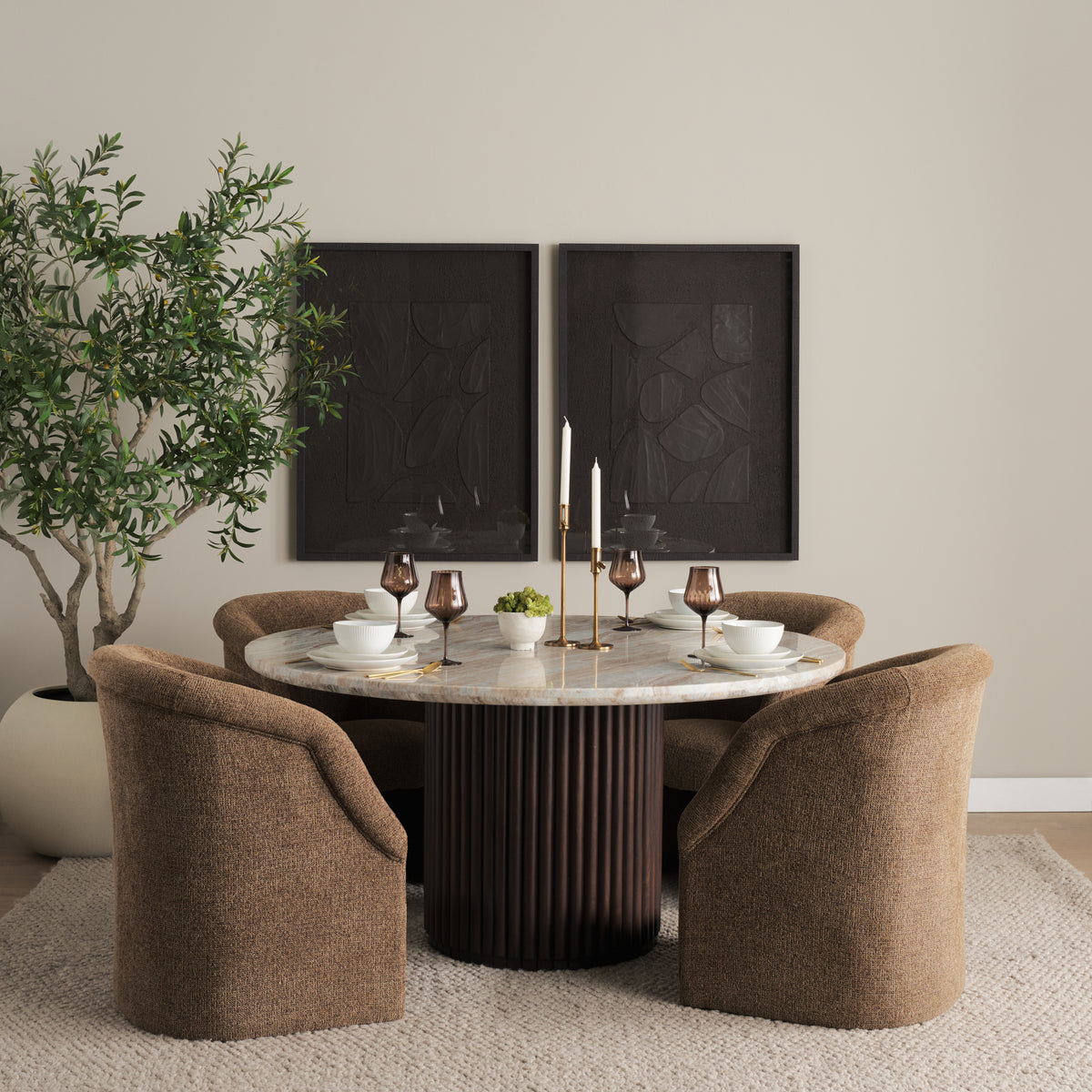 Marbrello Pink/Brown 60" Round Dining Table - Ornate Home