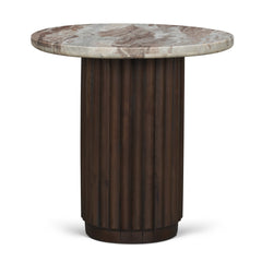Marbrello Pink/Brown Marble Top Espresso Fluted Wood Round Side Table