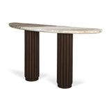 Marbrello Pink/Dark Brown Marble Top Fluted Wood Half Moon Console Table Top - Ornate Home