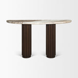 Marbrello Pink/Dark Brown Marble Top Fluted Wood Half Moon Console Table Top - Ornate Home
