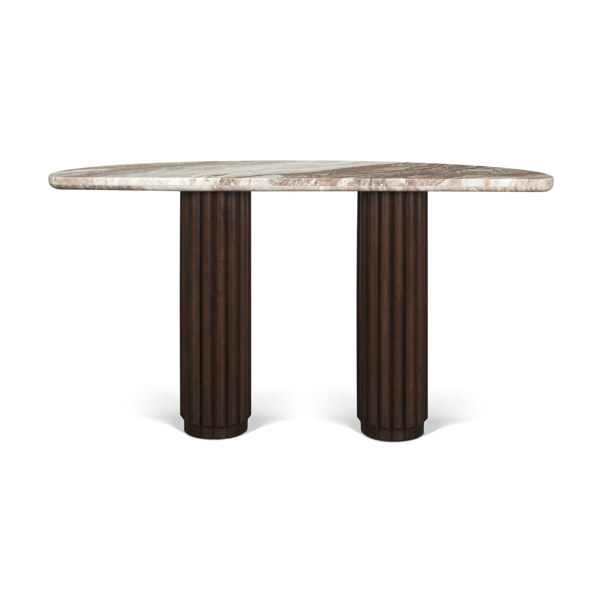Marbrello Pink/Dark Brown Marble Top Fluted Wood Half Moon Console Table Top - Ornate Home