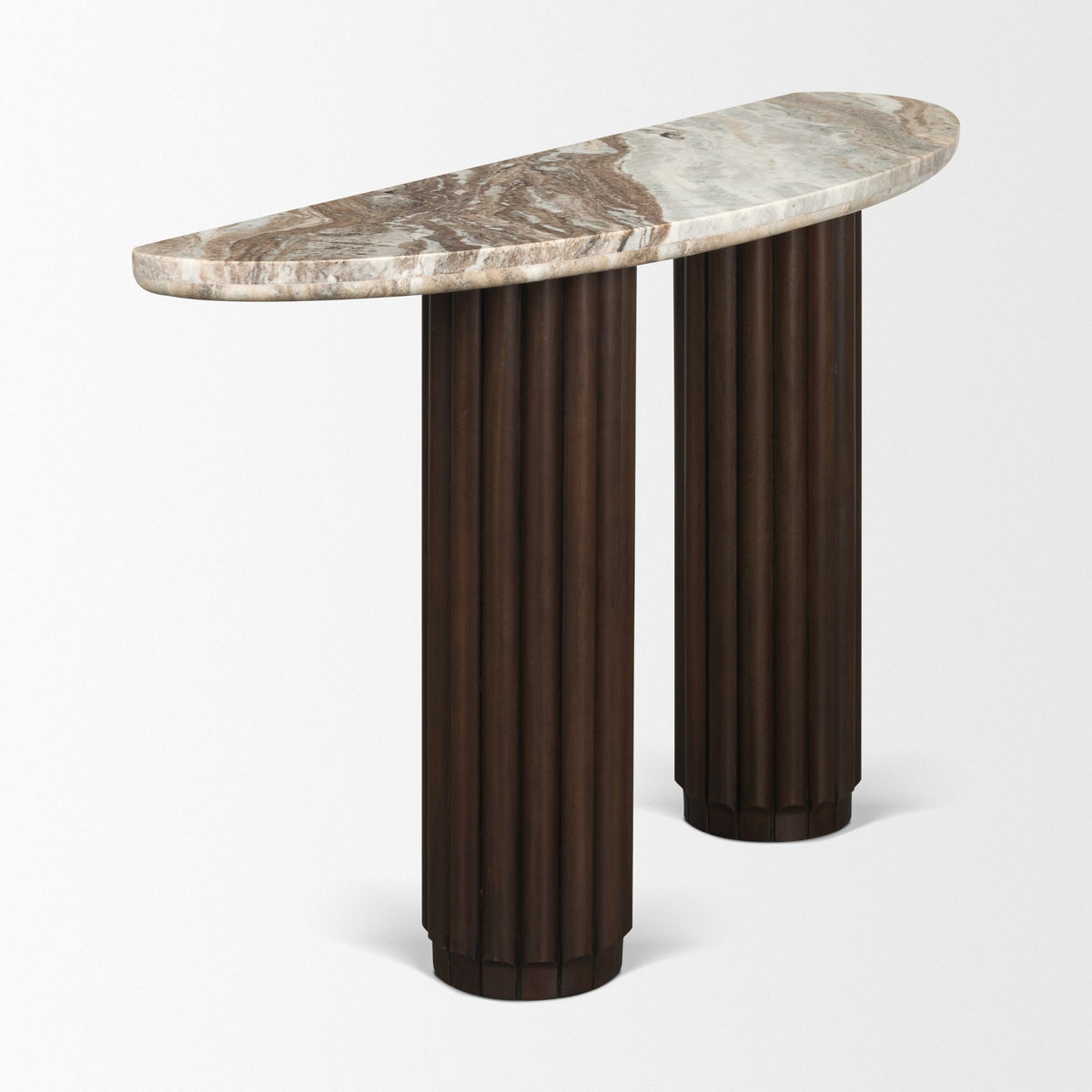 Marbrello Pink/Dark Brown Marble Top Fluted Wood Half Moon Console Table Top - Ornate Home