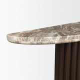 Marbrello Pink/Dark Brown Marble Top Fluted Wood Half Moon Console Table Top - Ornate Home