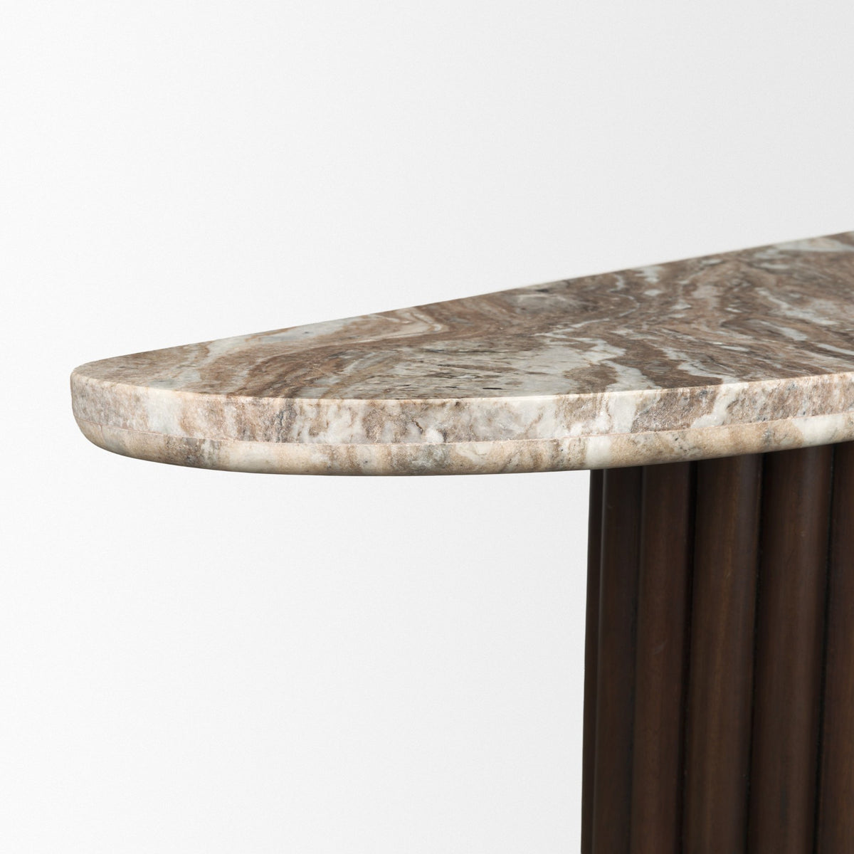 Marbrello Pink/Dark Brown Marble Top Fluted Wood Half Moon Console Table Top - Ornate Home