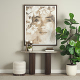 Marbrello Pink/Dark Brown Marble Top Fluted Wood Half Moon Console Table Top - Ornate Home