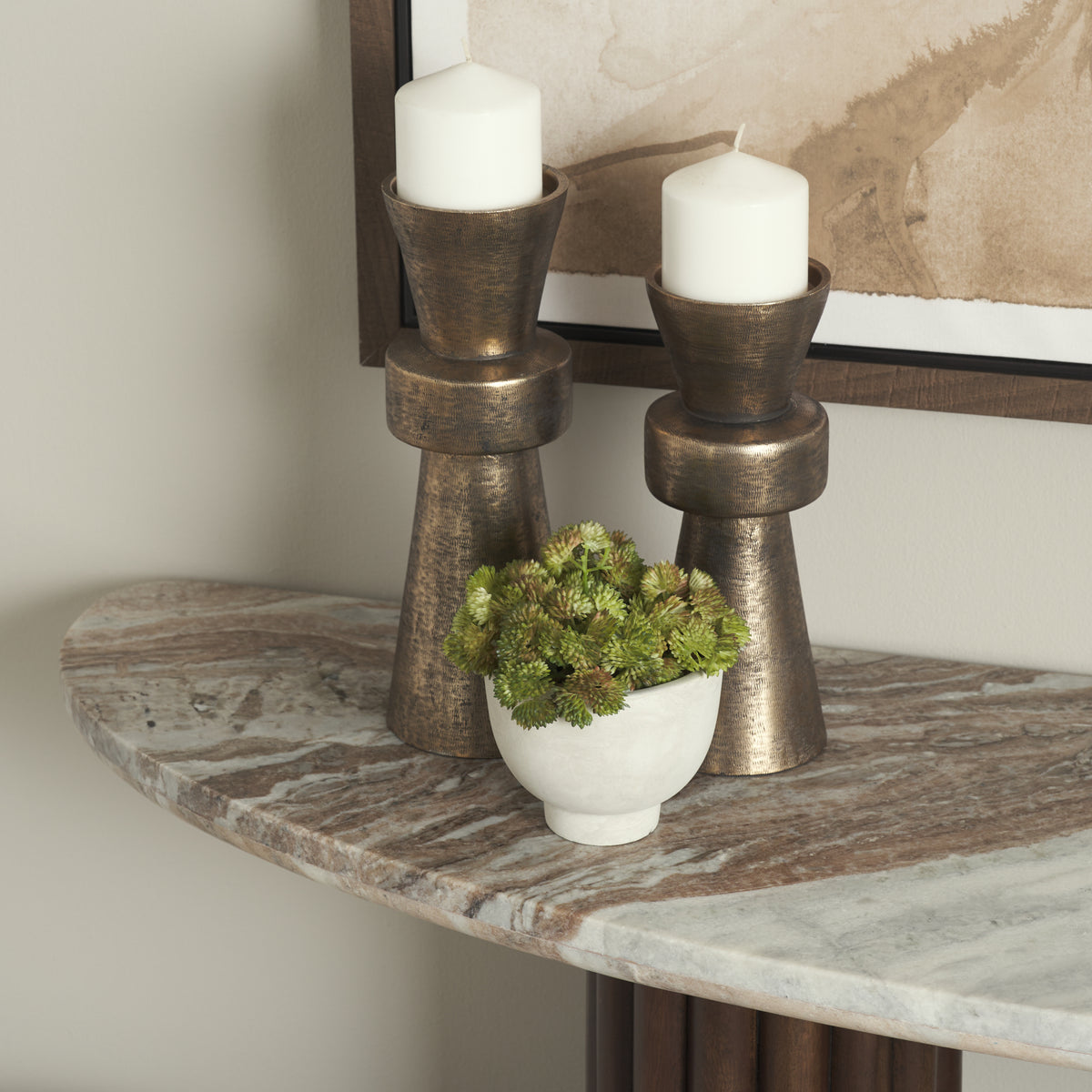 Marbrello Pink/Dark Brown Marble Top Fluted Wood Half Moon Console Table Top - Ornate Home