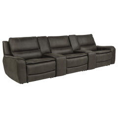 Marcell Grey 5-Piece 3-Seat Power Home Theater Seating With Dual Consoles - Ornate Home